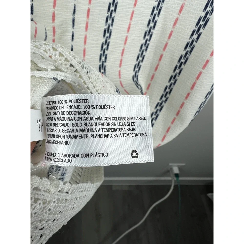 Xhilaration Girls XS White Navy Pink Striped Crochet Lace Shift Dress NWT - Picture 9 of 9